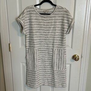LOFT Gray and White Striped Dress